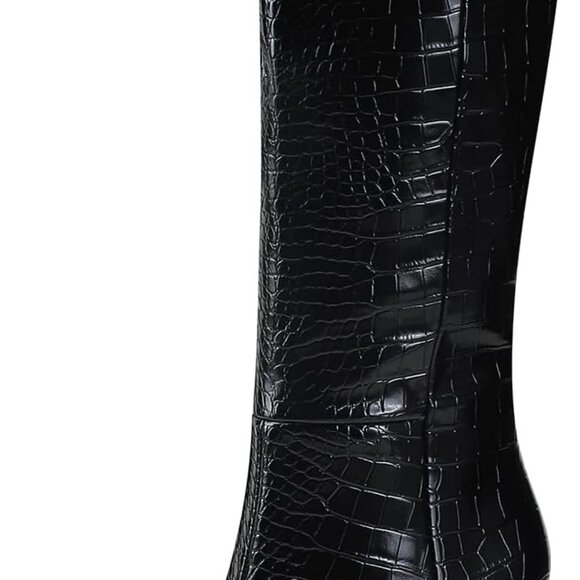 Women's Faux Crocodile Knee High Boots Block Heel Pointed Toe Size 6-11 - Picture 1 of 8